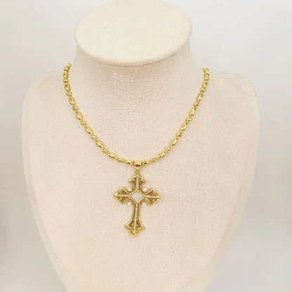 Mother Pearl Shellfish Copper Plating Cross Pendant Necklace