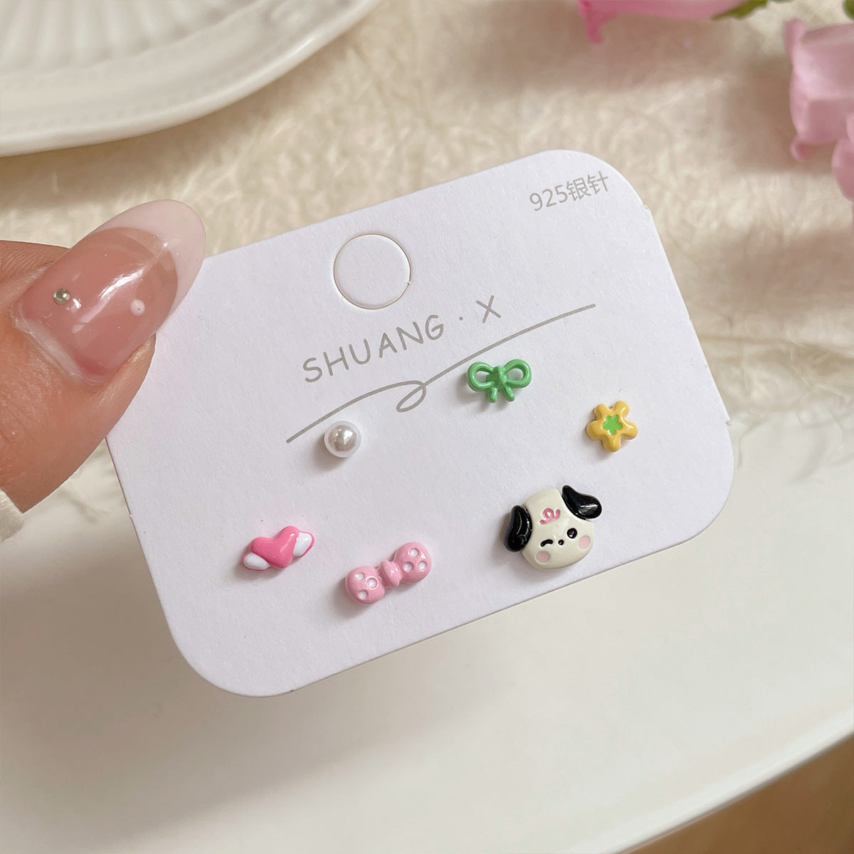 1 Set Cartoon Style Star Cat Fish Spray Paint Alloy Ear Studs