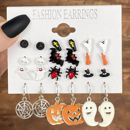 1 Set Casual Simple Style Pumpkin Letter Spider Web Enamel Alloy Drop Earrings