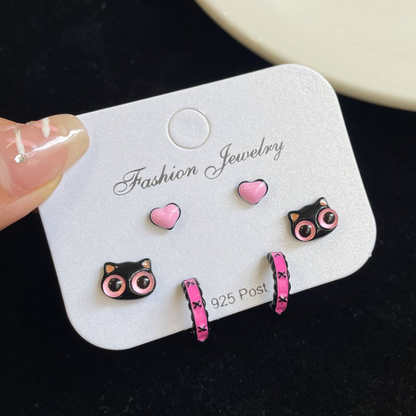 1 Set Cartoon Style Star Cat Fish Spray Paint Alloy Ear Studs