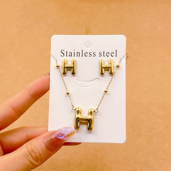 Wholesale Jewelry Elegant Hip-Hop Simple Style Letter 304 Stainless Steel 18K Gold Plated Jewelry Set