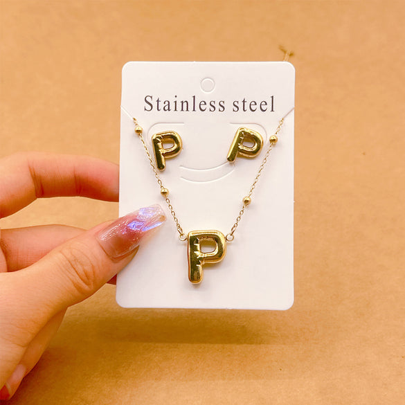 Wholesale Jewelry Elegant Hip-Hop Simple Style Letter 304 Stainless Steel 18K Gold Plated Jewelry Set