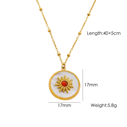 Wholesale Jewelry IG Style Elegant Classic Style Pentagram Round Shell 304 Stainless Steel Natural Stone Rhinestones Shell 14K Gold Plated Beaded Polishing Inlay Rings Necklace