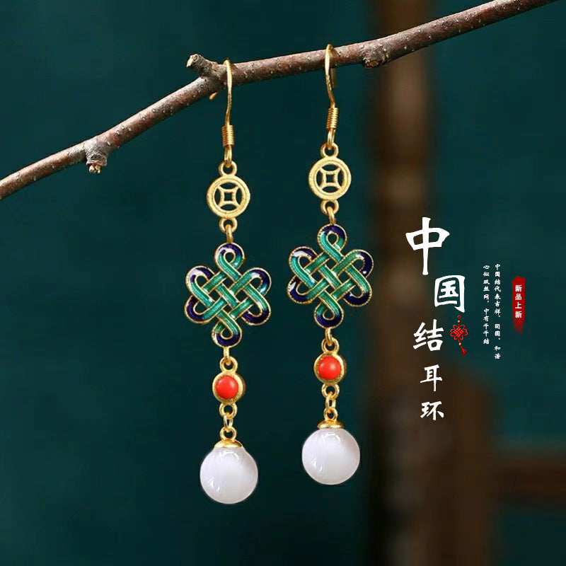 Chinoiserie Clouds Chinese Character Alloy Rhinestones Women'S Drop Earrings 1 Pair