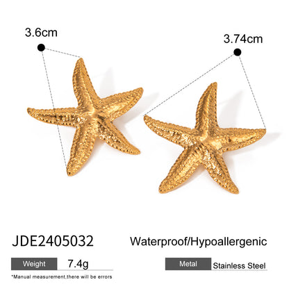 Wholesale Jewelry Casual Beach Classic Style Starfish Shell 304 Stainless Steel 18K Gold Plated Rings Earrings