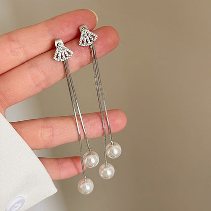 Elegant Luxury Long Tassel Pearl Earrings Niche Design High-grade Internet Celebrity Hot Earrings Earrings Earrings For Women