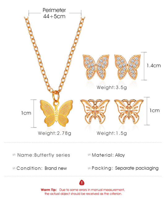 New Butterfly Necklace Simple Classic Butterfly Earrings Three-piece Set Wholesale Gooddiy