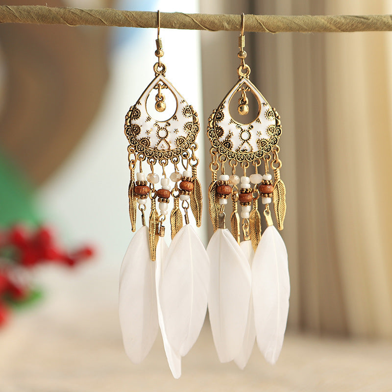 1 Pair Retro Feather Alloy Plating Women's Drop Earrings