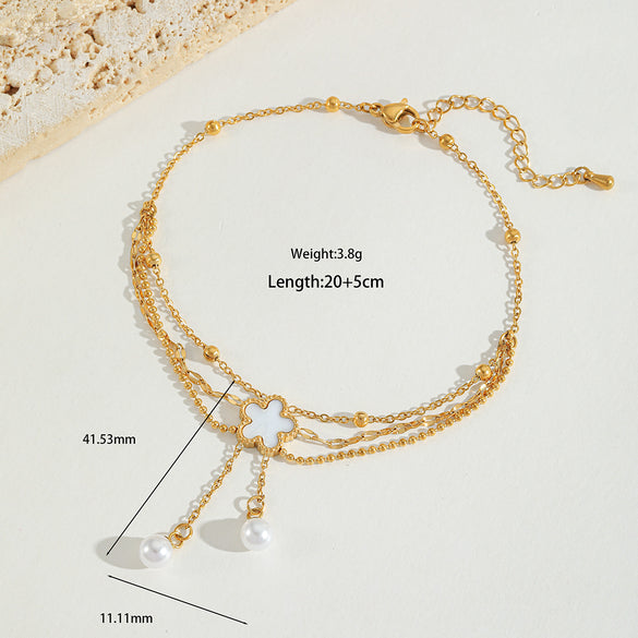 Wholesale Jewelry Casual Cute Sweet Letter Heart Shape 304 Stainless Steel Acrylic Imitation Pearl Zircon 18K Gold Plated Plating Inlay Anklet