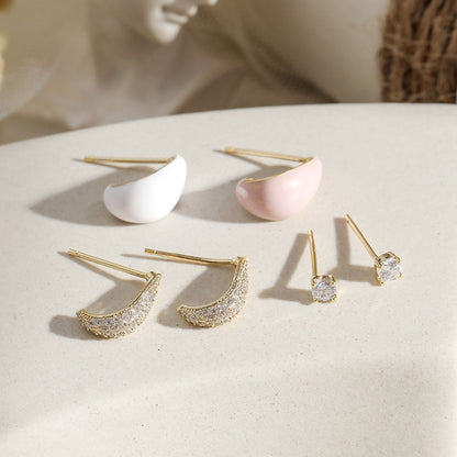 1 Set Simple Style C Shape Inlay Copper Gem Ear Studs