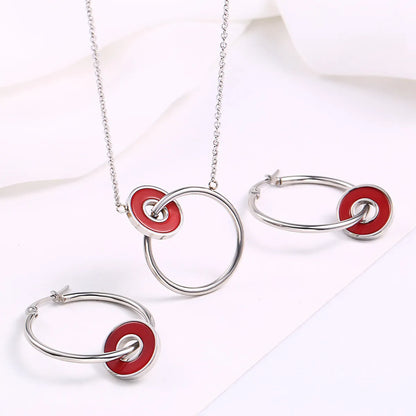 18k Gold-plated Double Circle Necklace Earrings Titanium Steel Set Wholesale Gooddiy