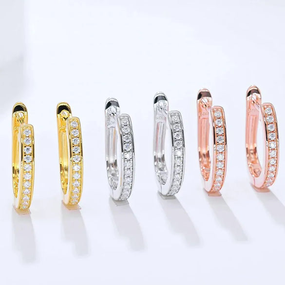 18K Gold Plated Inlay Round Moissanite Earrings