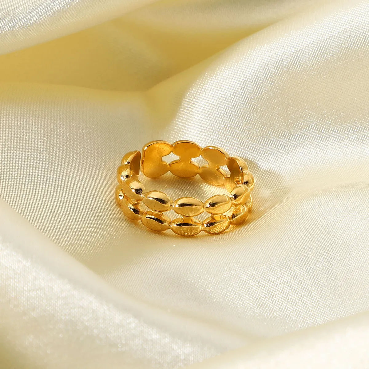 18k Gold Stainless Steel Ring Double Oval Peas Open Ring Fashion Ring Independent Packaging