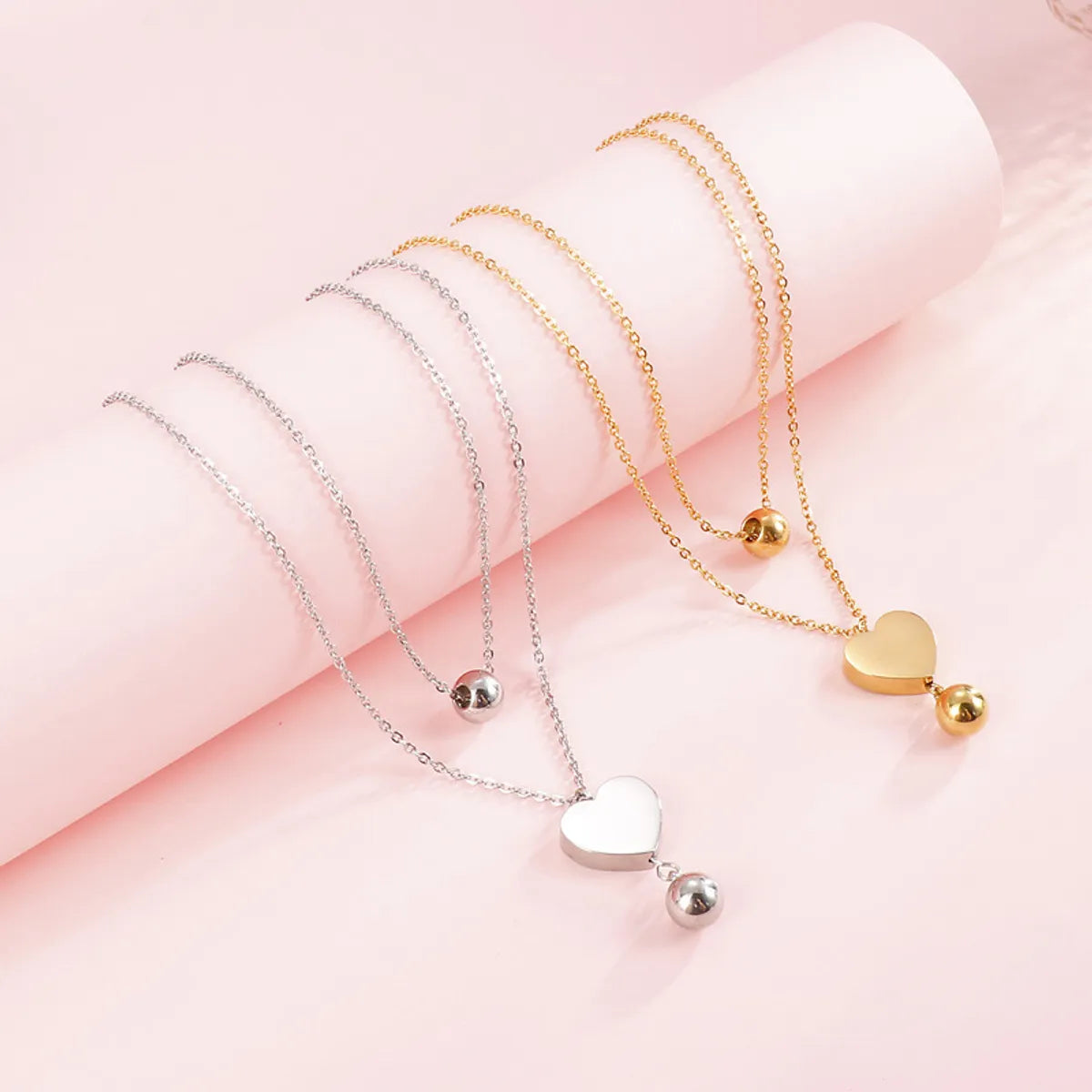 18k Popular Simple Stainless Steel Double Heart Necklace Bracelet Set Wholesale Gooddiy