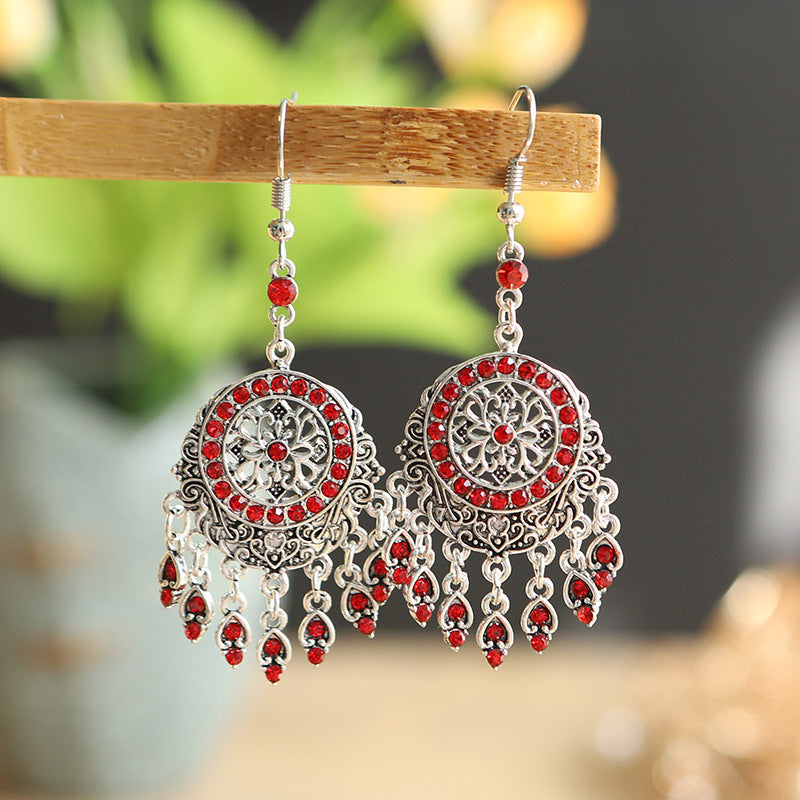 1 Pair Chinoiserie Round Alloy Tassel Plating Inlay Rhinestones Women's Drop Earrings