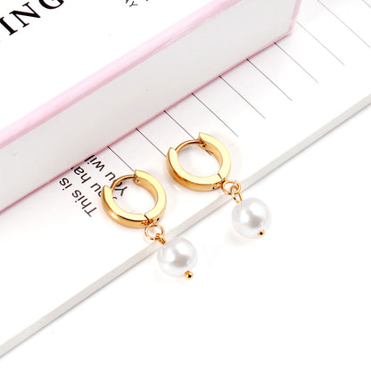 Fashion Geometric Stainless Steel Plating Artificial Pearls Dangling Earrings 1 Pair