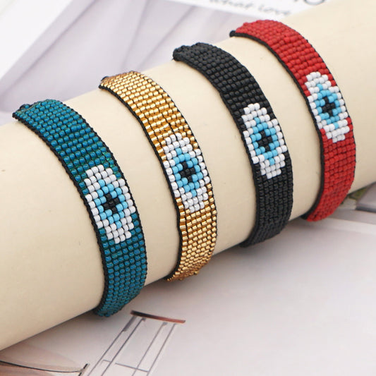 Hot-saling Models Rice Beads Hand-woven Devil Eyes Ethnic Style Bracelet For Women