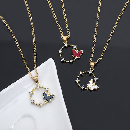 New Simple Geometric Circle Butterfly Women's Alloy Pendant Clavicle Chain Wild Necklace