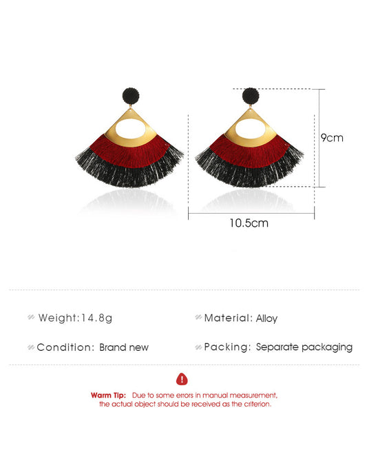 New Exaggerated Double-layer Fan-shaped Bohemian Retro Tassel Earrings Wholesale Gooddiy