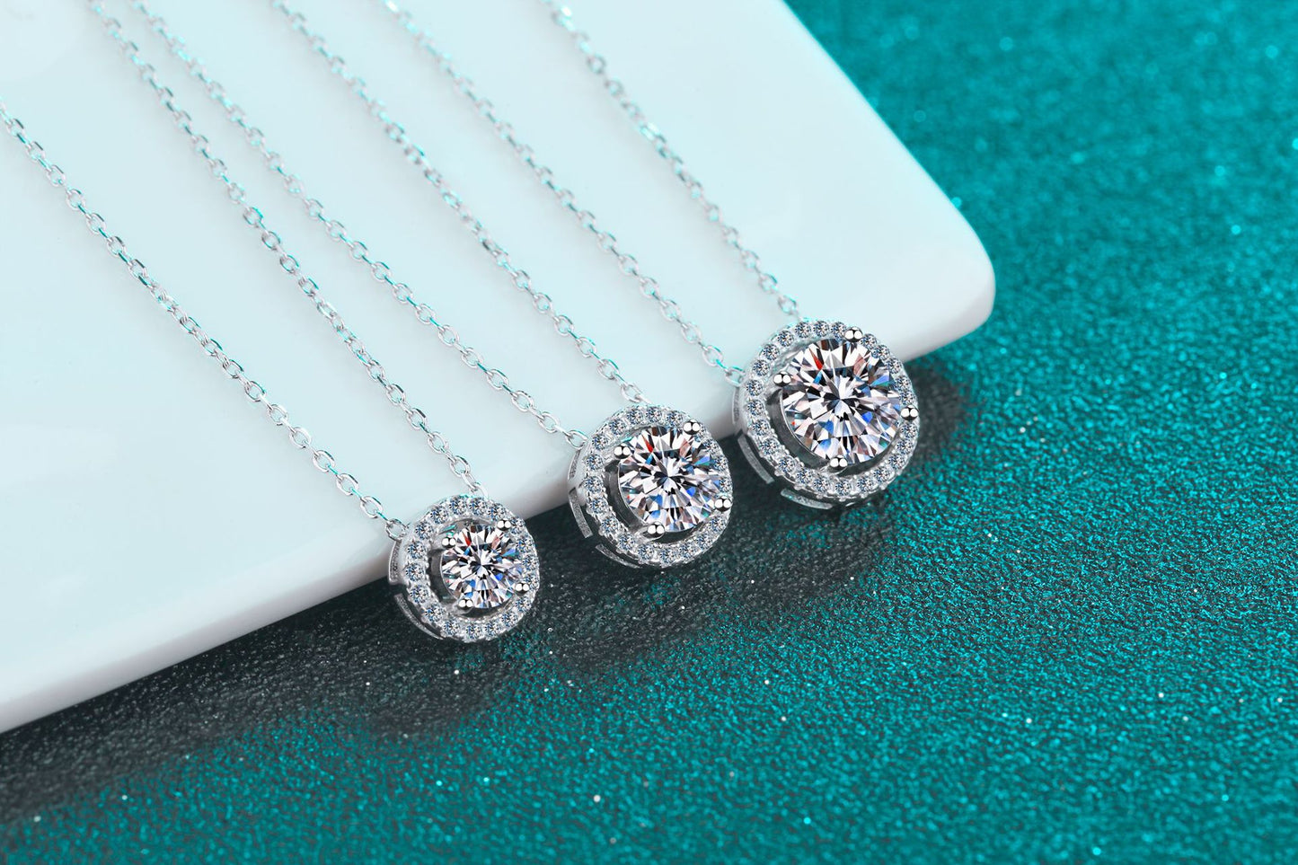 Glam Round Sterling Silver Moissanite Zircon Necklace In Bulk