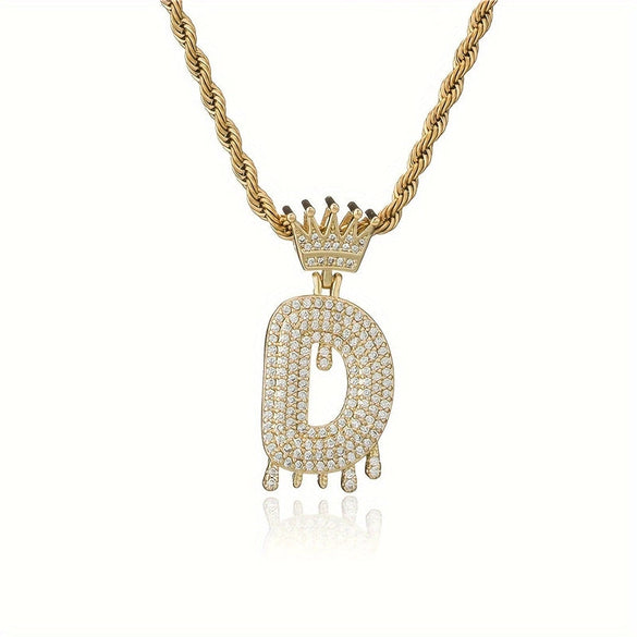 1PC Personalized Name Letter Charm Necklace Bling Bling Full Diamond Cuban Link Unisex Name Initials Pendant Necklace With Crown