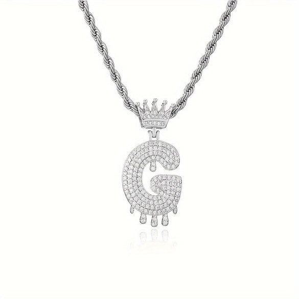 1PC Personalized Name Letter Charm Necklace Bling Bling Full Diamond Cuban Link Unisex Name Initials Pendant Necklace With Crown