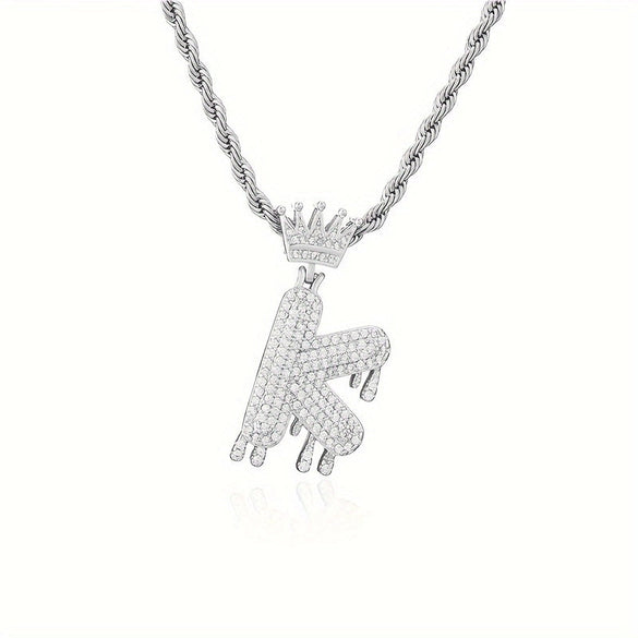 1PC Personalized Name Letter Charm Necklace Bling Bling Full Diamond Cuban Link Unisex Name Initials Pendant Necklace With Crown