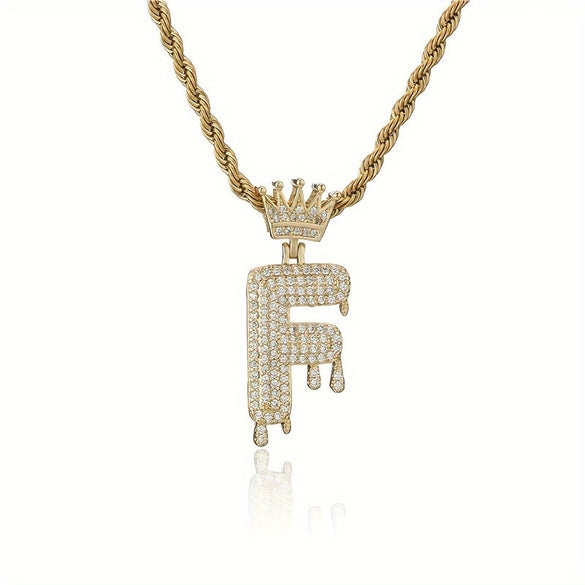 1PC Personalized Name Letter Charm Necklace Bling Bling Full Diamond Cuban Link Unisex Name Initials Pendant Necklace With Crown