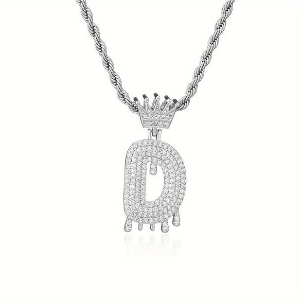 1PC Personalized Name Letter Charm Necklace Bling Bling Full Diamond Cuban Link Unisex Name Initials Pendant Necklace With Crown