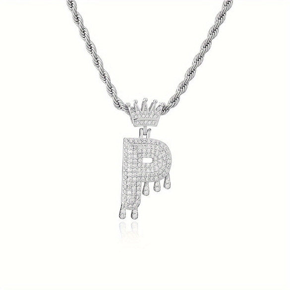 1PC Personalized Name Letter Charm Necklace Bling Bling Full Diamond Cuban Link Unisex Name Initials Pendant Necklace With Crown