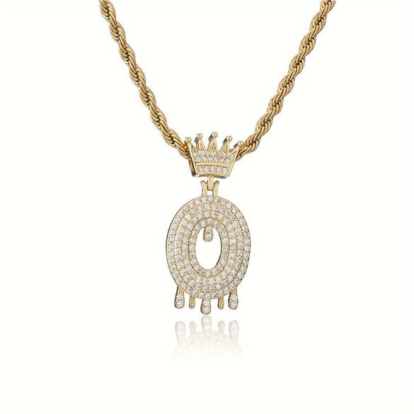 1PC Personalized Name Letter Charm Necklace Bling Bling Full Diamond Cuban Link Unisex Name Initials Pendant Necklace With Crown