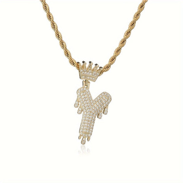 1PC Personalized Name Letter Charm Necklace Bling Bling Full Diamond Cuban Link Unisex Name Initials Pendant Necklace With Crown