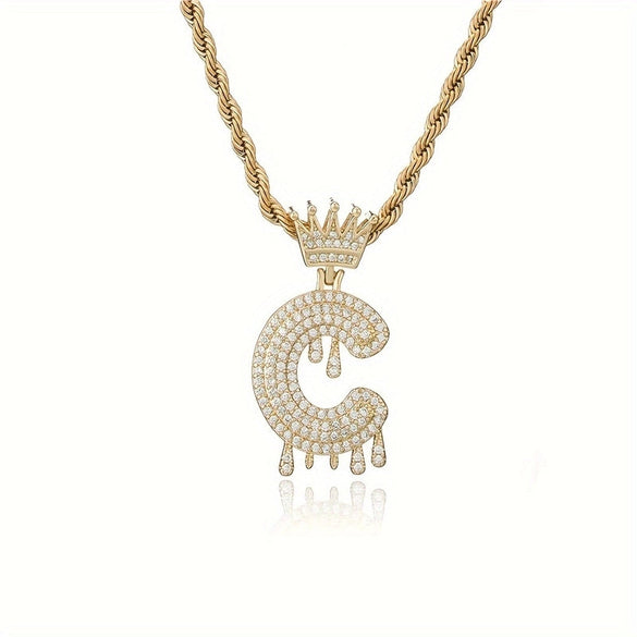 1PC Personalized Name Letter Charm Necklace Bling Bling Full Diamond Cuban Link Unisex Name Initials Pendant Necklace With Crown