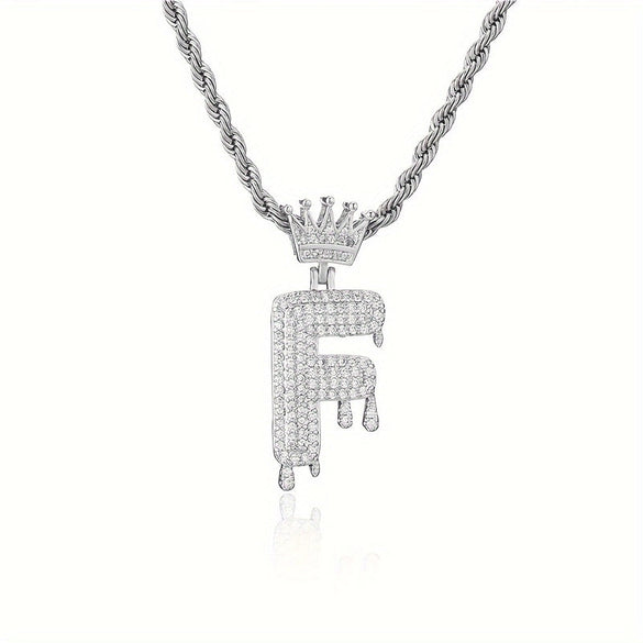 1PC Personalized Name Letter Charm Necklace Bling Bling Full Diamond Cuban Link Unisex Name Initials Pendant Necklace With Crown