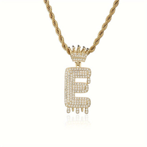 1PC Personalized Name Letter Charm Necklace Bling Bling Full Diamond Cuban Link Unisex Name Initials Pendant Necklace With Crown