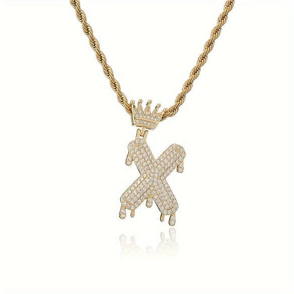 1PC Personalized Name Letter Charm Necklace Bling Bling Full Diamond Cuban Link Unisex Name Initials Pendant Necklace With Crown