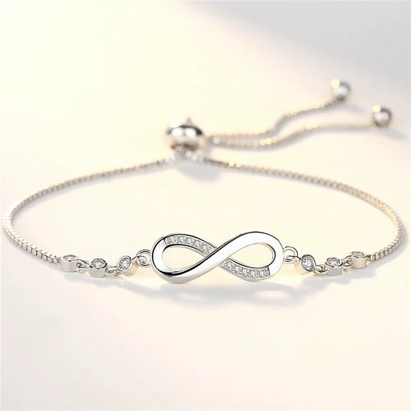 Wholesale Stainless Steel Microset Zircon Infinite 8Shaped Heart Bracelet With Letter Number And Word Patterns For Women Real Gold Plated