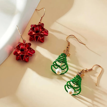 2 Pairs Cartoon Style Cute Christmas Tree Flower Iron Drop Earrings