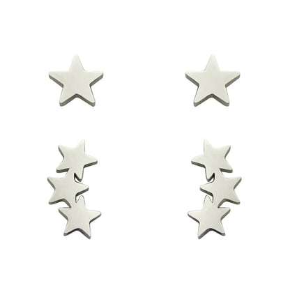 2 Pairs Cute Simple Style Star Polishing Stainless Steel Ear Studs