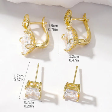 2 Pairs Simple Style Square Inlay Copper Zircon Ear Studs