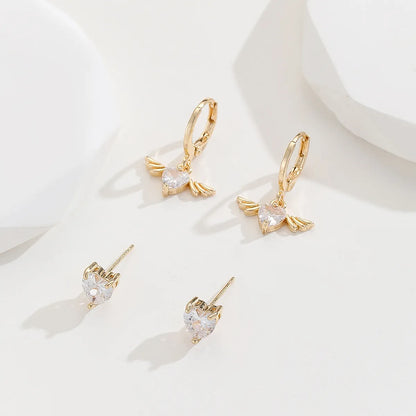 2 Pairs Simple Style Wings Plating Inlay Alloy Zircon Gold Plated Ear Studs