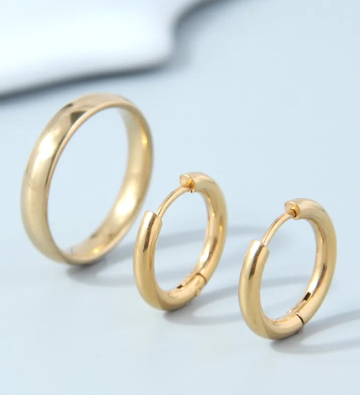 2 Piece Set Fashion Circle Stainless Steel Plating Men'S Rings Earrings