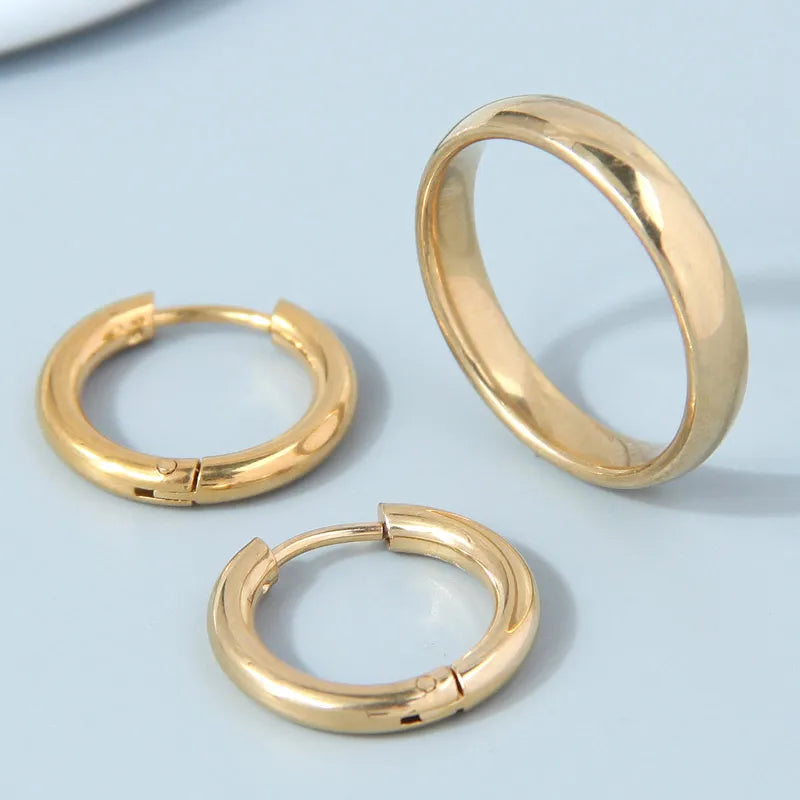 2 Piece Set Fashion Circle Stainless Steel Plating Men'S Rings Earrings