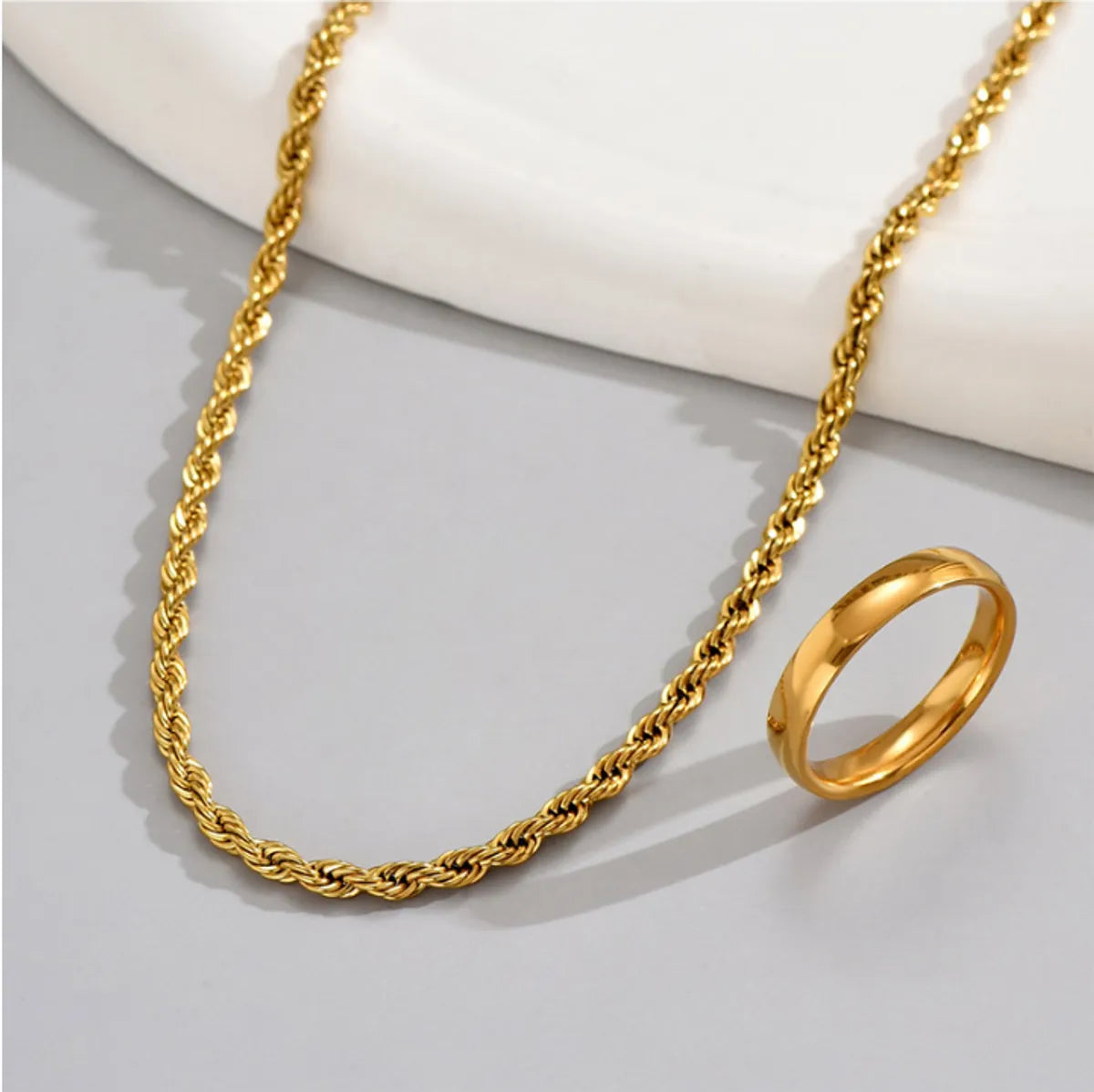 2 Piece Set Fashion Solid Color Stainless Steel Plating Rings Necklace