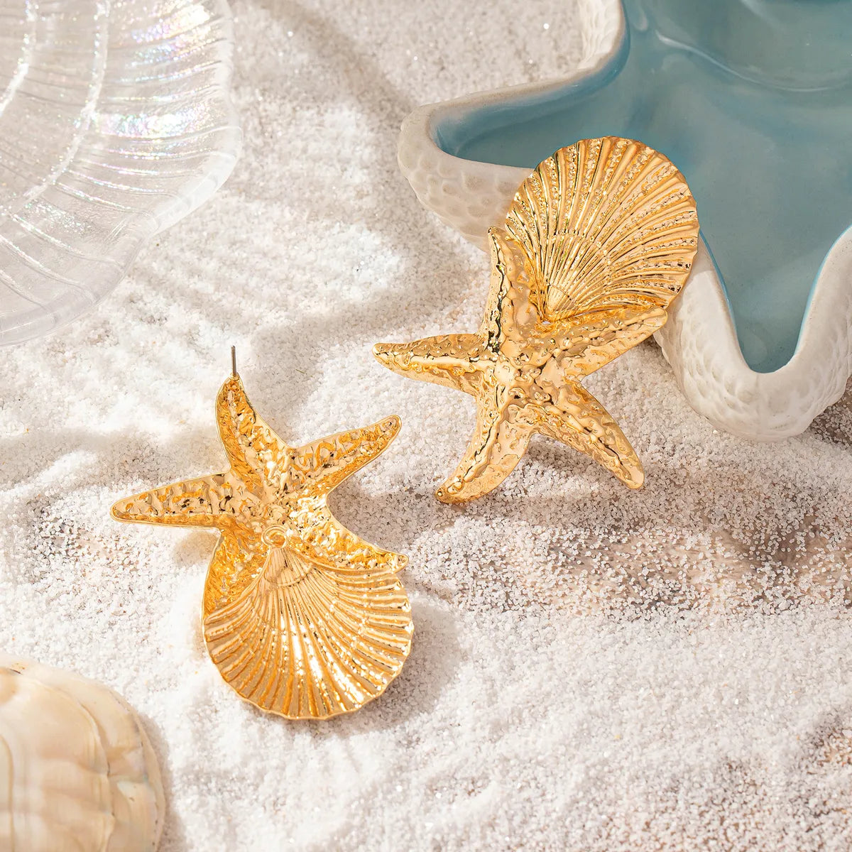 2 Pieces Casual Sweet Starfish Shell Alloy Drop Earrings