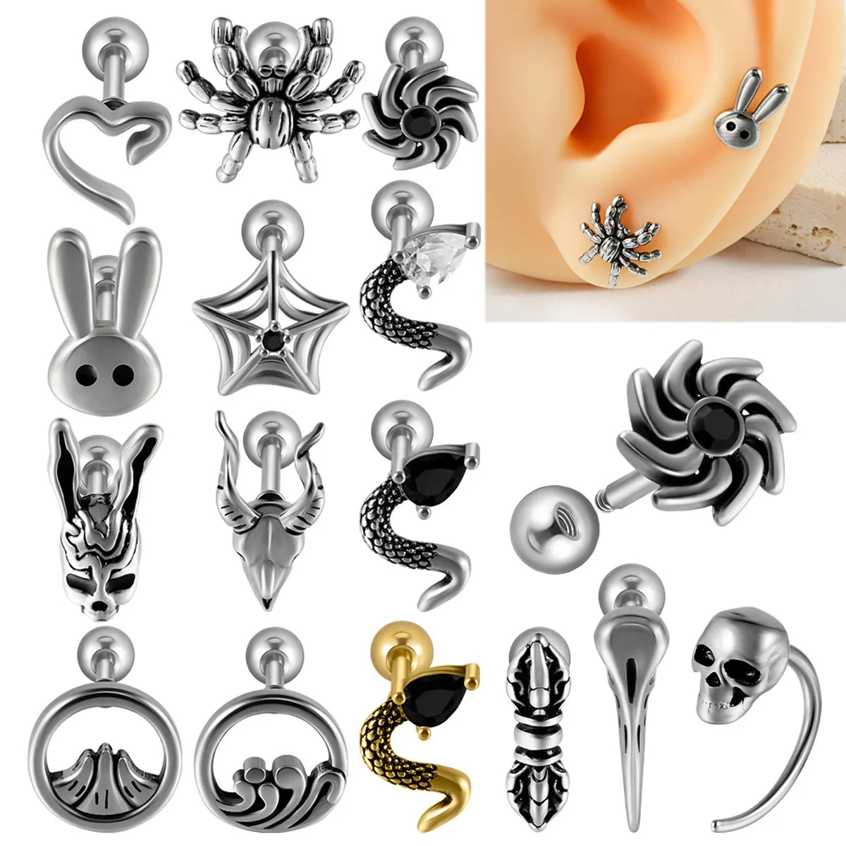 1 Piece Ear Cartilage Rings & Studs Punk Cool Style Solid Color 304 Stainless Steel Plating Inlay Zircon 18K Gold Plated Ear Cartilage Rings & Studs