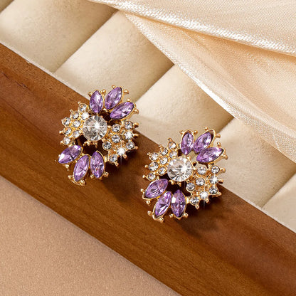 2 Pieces Elegant Geometric Floral Plating Inlay Alloy Acrylic Ear Studs