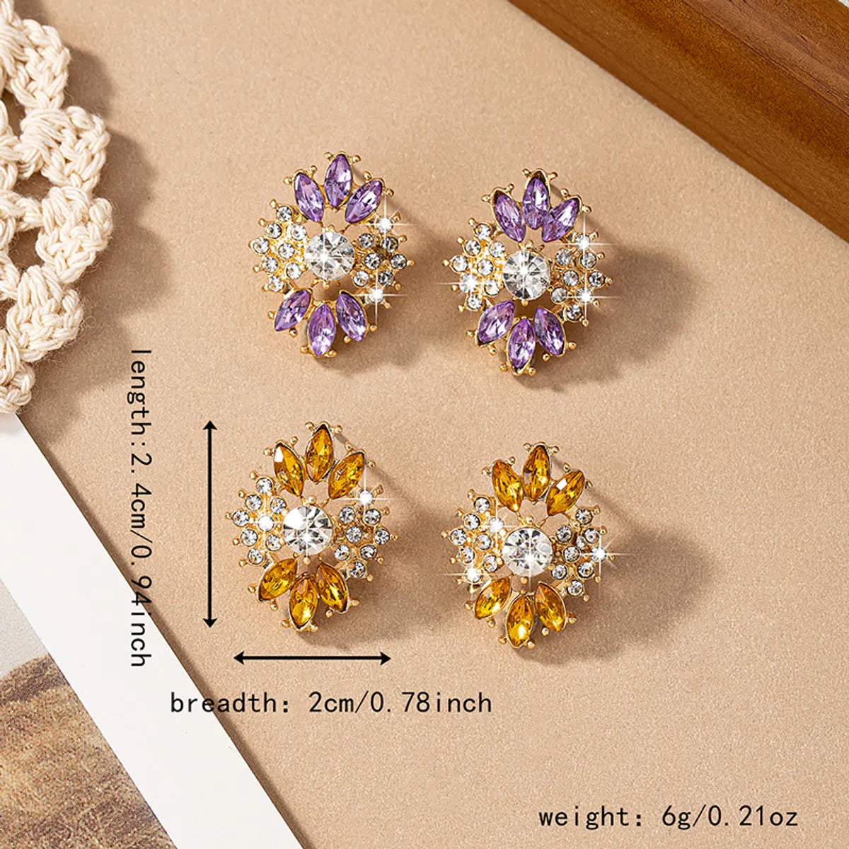 2 Pieces Elegant Geometric Floral Plating Inlay Alloy Acrylic Ear Studs