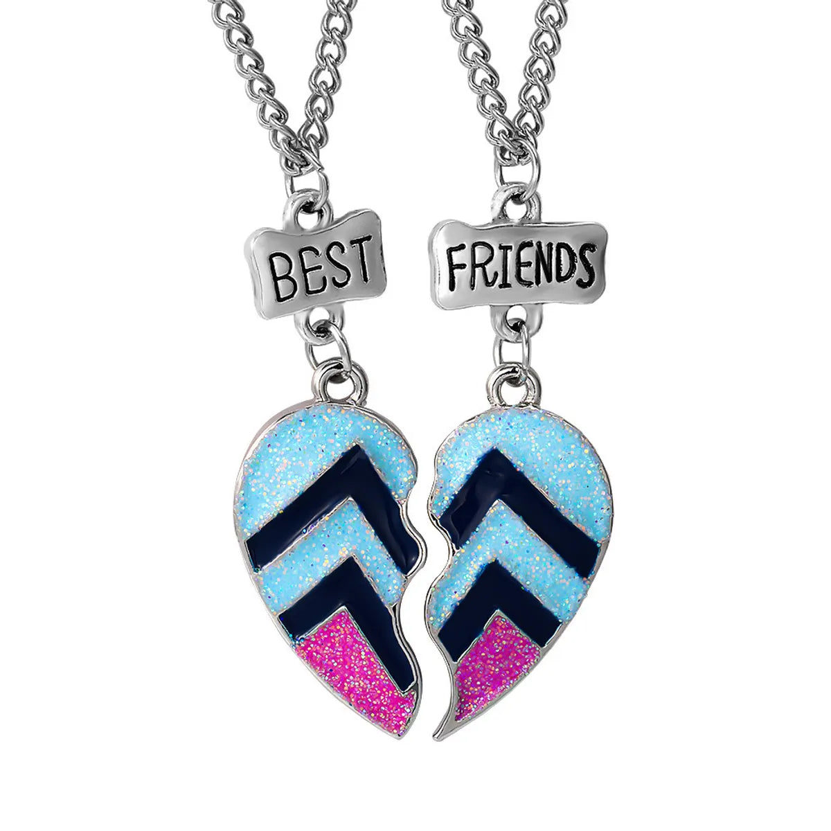 2 Pieces Fashion Heart Shape Alloy Enamel Couple Pendant Necklace