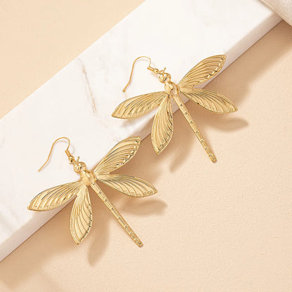 2 Pieces Glam Dragonfly Plating Ferroalloy 14k Gold Plated Drop Earrings